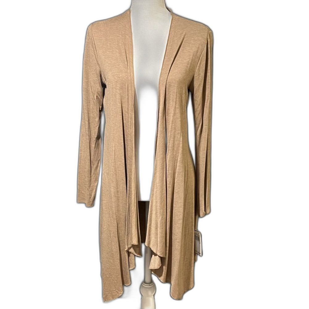 Lord & Taylor Context Tan Cardigan Size M Open Front Lightweight Flowy Layers